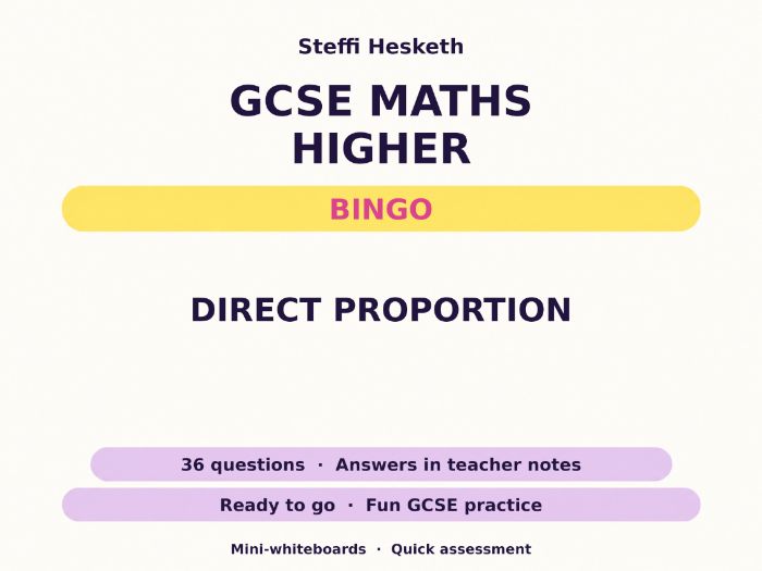 Direct Proportion GCSE Maths Higher Bingo
