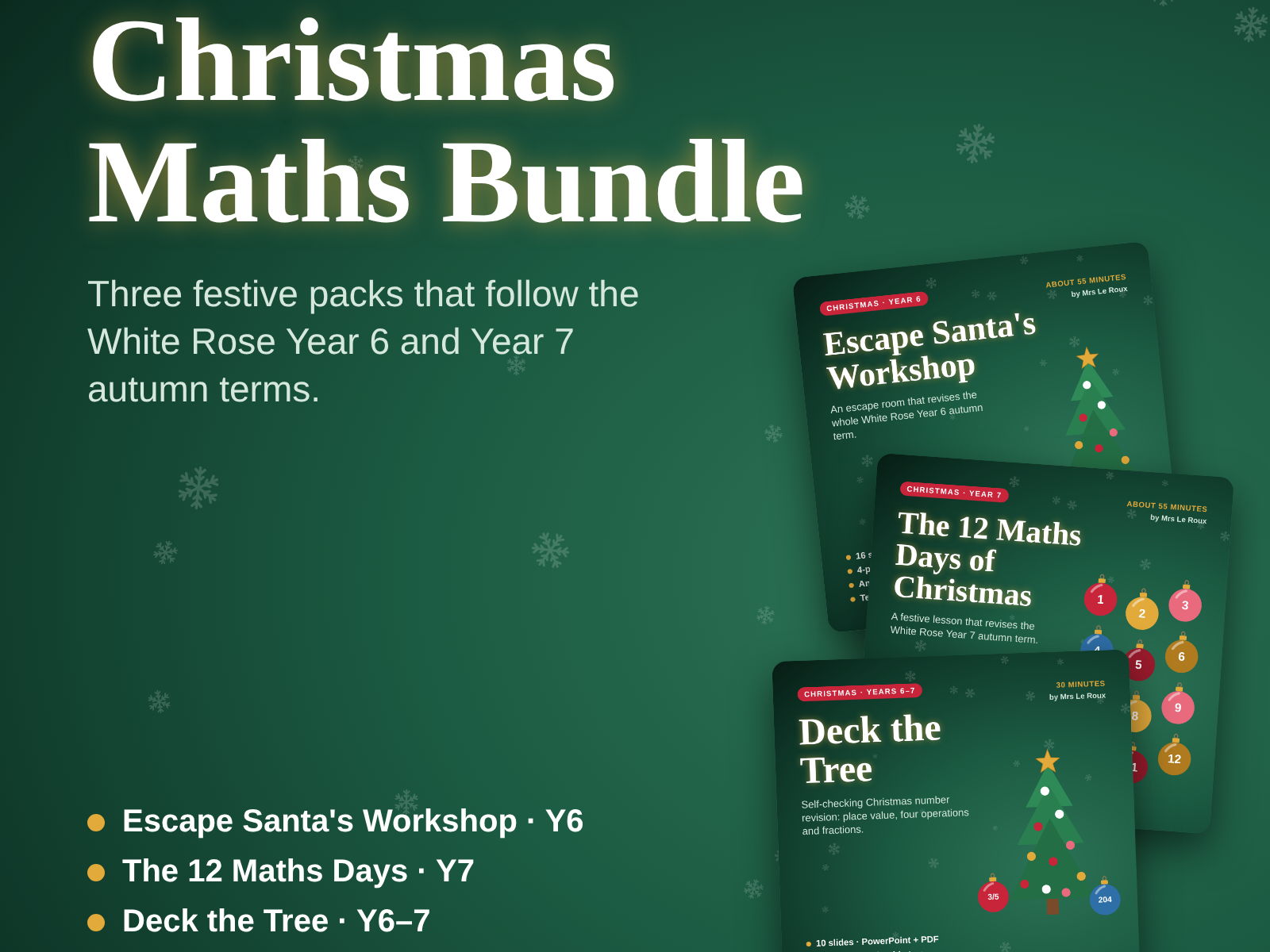 Christmas Maths Bundle Years 6 & 7 – Escape Room, 12 Days Lesson & Self-Checking Tree