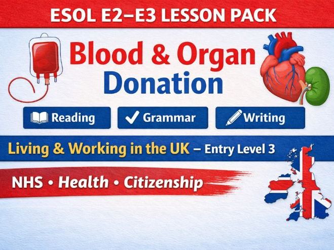 ESOL E2–E3 Blood and Organ Donation Lesson | LWUK E3 Reading, Grammar & Writing Adult ESOL
