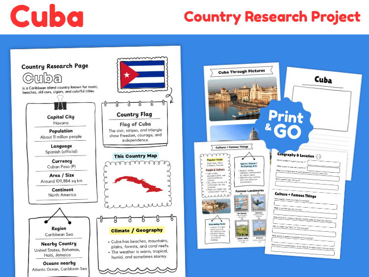 Cuba Country Research Project | Geography & Culture Worksheets