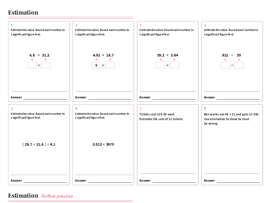 Estimating Calculations Worksheet GCSE Maths