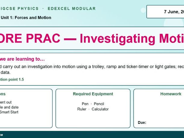 IGCSE Physics: Core Practical — Investigating Motion | Edexcel Modular | Unit 1 | L4