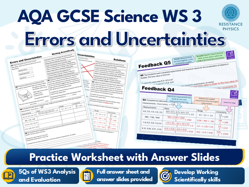 GCSE Science - Errors and Uncertainties - Working Scientifically Worksheet and Answers