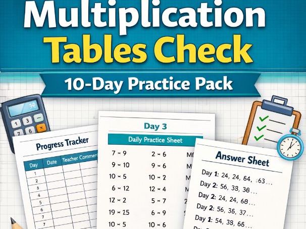 Year 4 Multiplication Tables Check (MTC) – 10 Day Daily Practice Pack | Low Ink | Print & Go