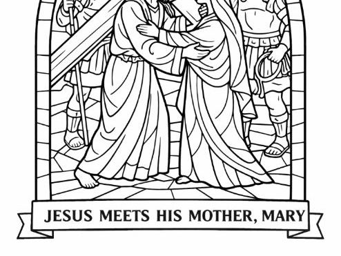 Easter Stations of the Cross - Station 4 Stained Glass Colouring Page - Lent