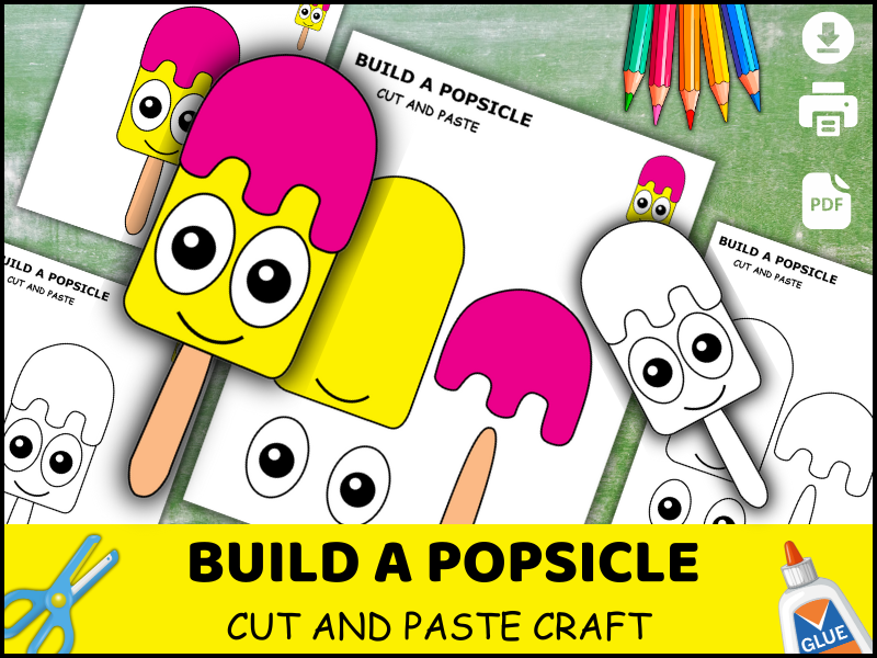 Popsicle Craft Printable | Summer Treat Cut and Paste Activity | Preschool Coloring Worksheet PDF