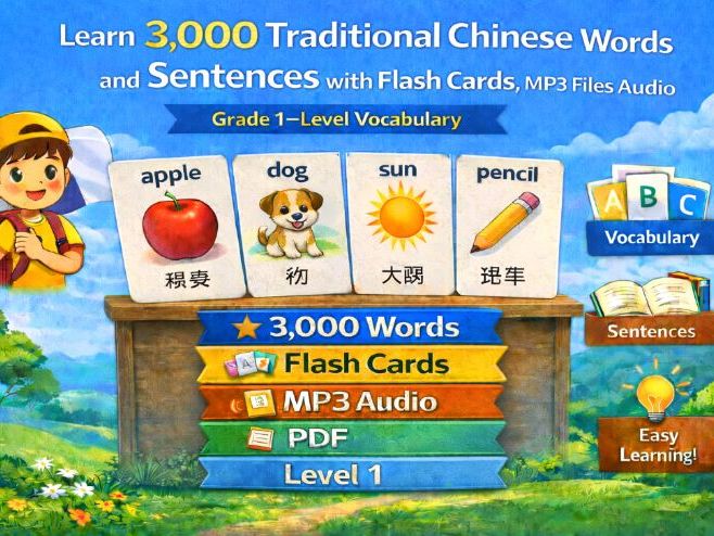 Traditional Chinese Flash Cards, 3000 Words(Audio, PDF)