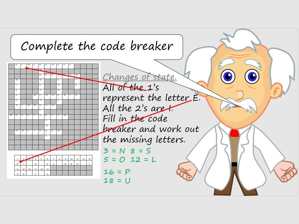 3 differentiated keyword code breakers: atomic structure, mixtures, and changes of state