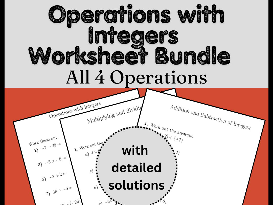 Operations with Integers Worksheet Bundle | All 4 Operations