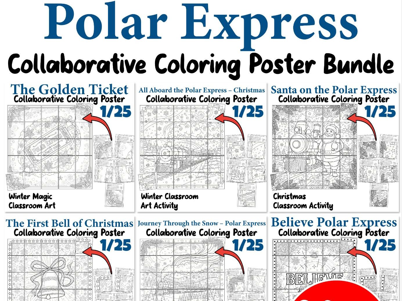 Polar Express Collaborative Coloring Poster Bundle | Christmas & Winter Classroom Art