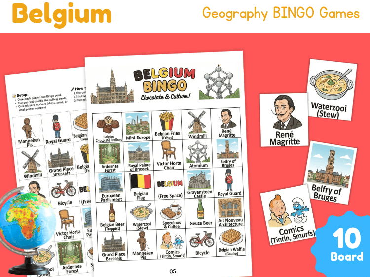 Belgium Geography Bingo | Country Study Game & Culture Activity