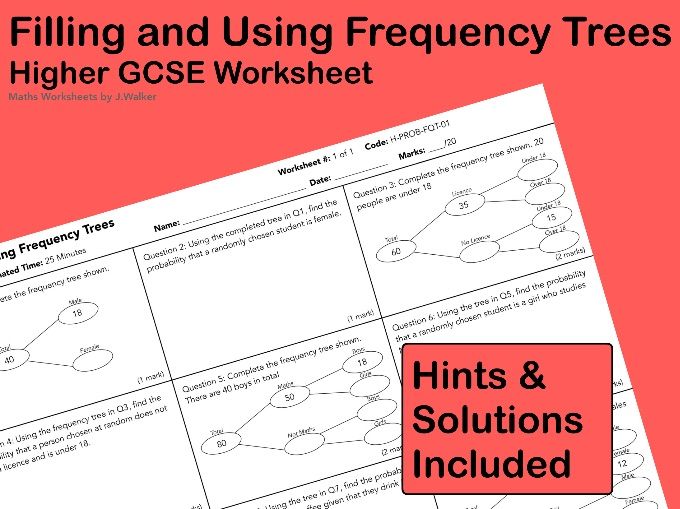 GCSE Maths Worksheet: Filling and Using Frequency Trees - Higher Tier