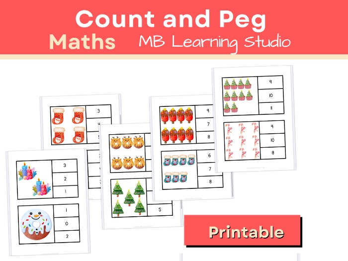 Christmas Themed Count and Peg Cards