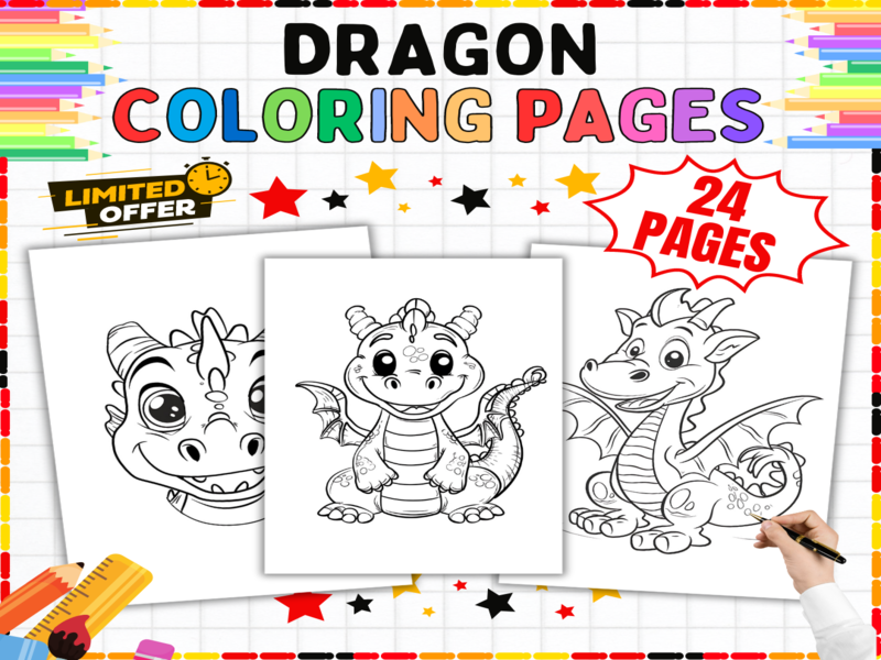 Dragon Colouring Sheets | 24 Cute Baby Dragons & Fantasy Creatures Printable Pages for Kids