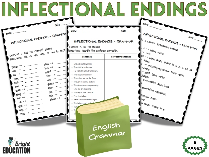 Inflectional Endings Grammar Worksheets | Suffixes -s, -es, -ed & -ing