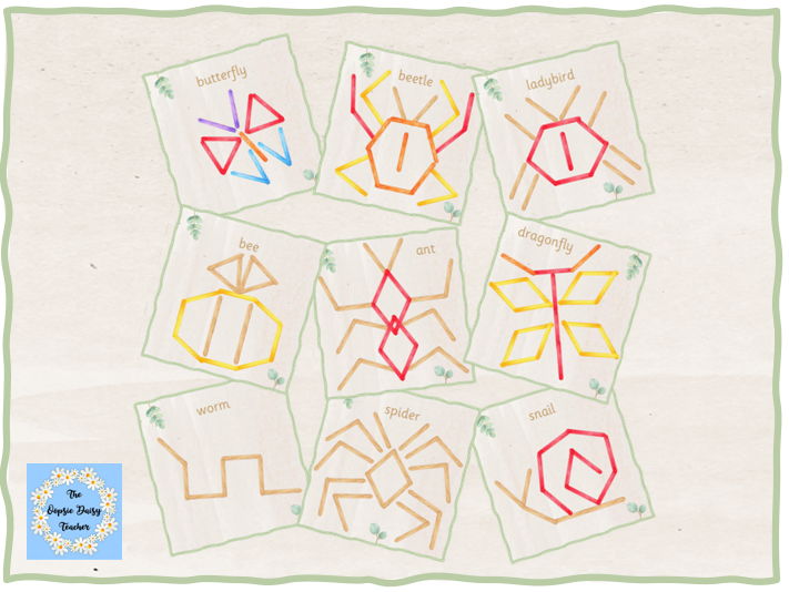 Lolly Stick Pattern Cards - Minibeasts (Natural Theme)