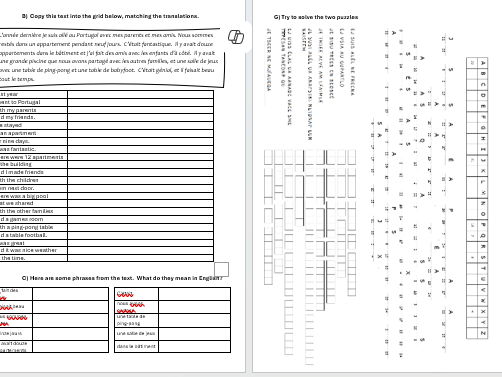 Les vacances (holidays) text practice - cover work / independent work (4 pages)