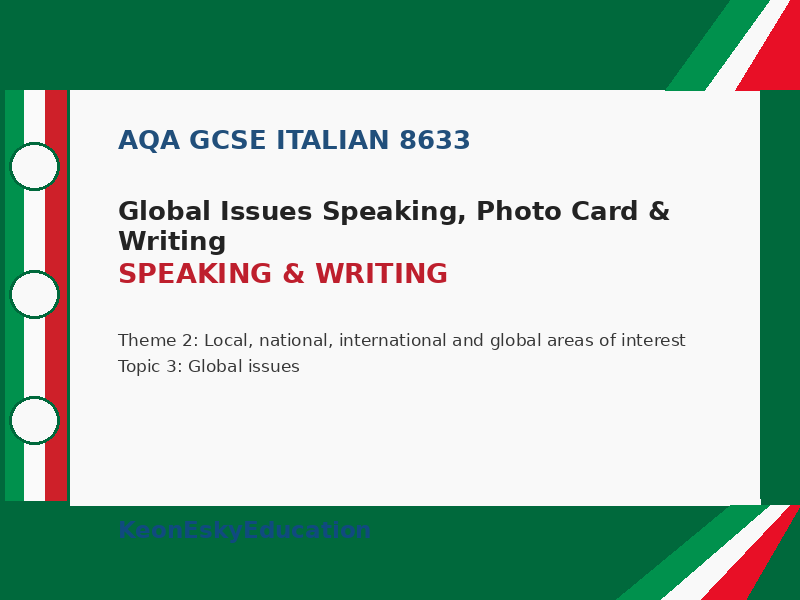 AQA GCSE Italian - Global Issues Speaking, Photo Card & Writing