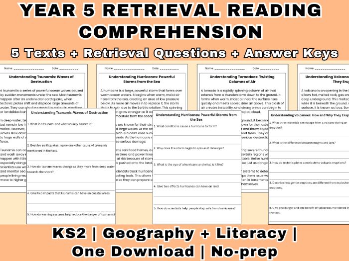 Retrieval Reading Comprehension Year 5 | Natural Disasters | 5 Non-Fiction Texts + Answer Keys