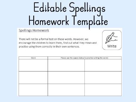 Editable Spellings Homework Template