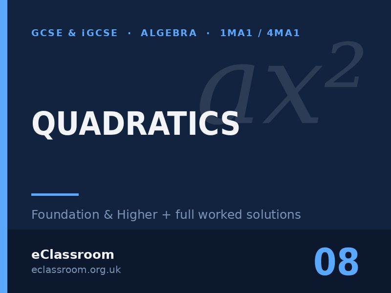 GCSE & iGCSE Quadratics worksheet