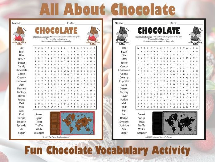 All About Chocolate Word Search | Fun Chocolate Vocabulary Activity for 2nd–5th