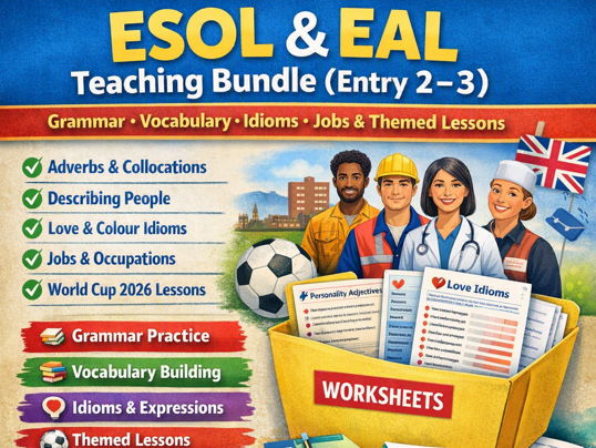 ESOL & EAL Teaching Mega Bundle 2026 – 2027 Grammar, Vocabulary, Idioms, Jobs & Themed Lessons (Entry 2–3 · Printable · B1–B2)