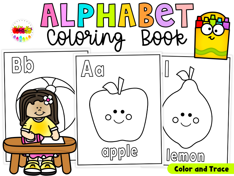 Alphabet Coloring Book for Kindergarten | Preschool Beginning Sounds Worksheets
