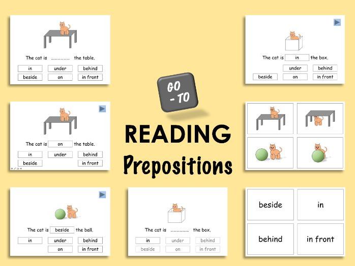 Reading. Prepositions - in, on, under, behind, beside and in front.