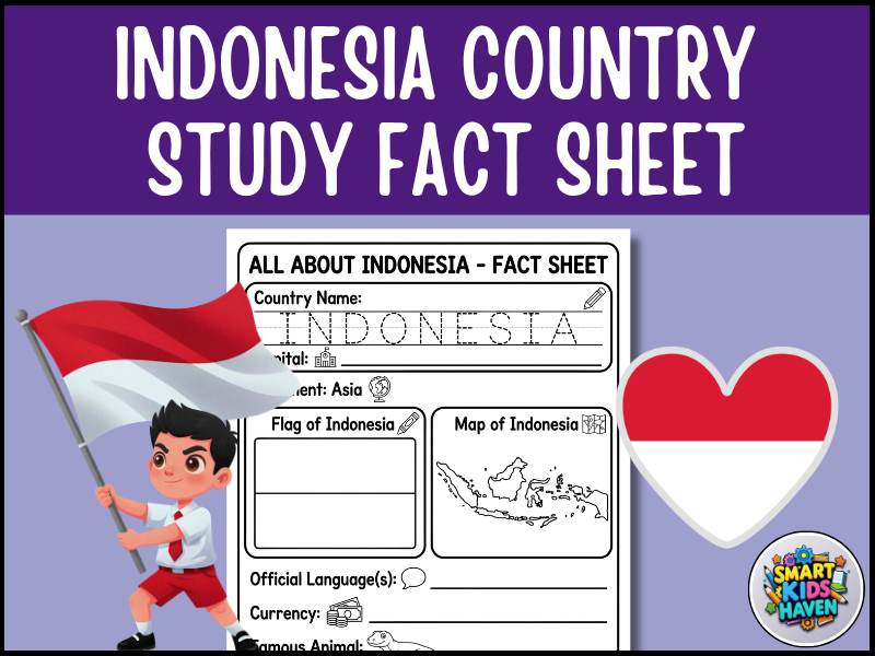 Indonesia Map and Flag Country Study Research Project Worksheet Geography Activity