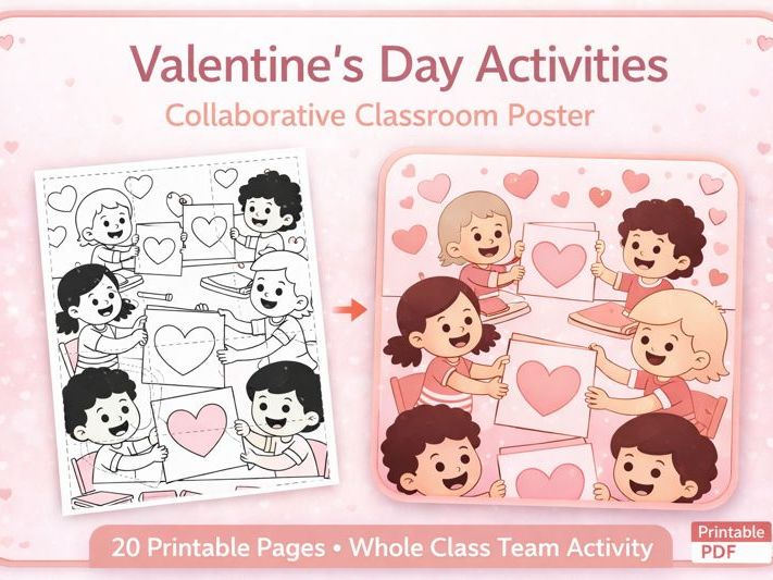 Valentine’s Day Collaborative Coloring Poster – Teamwork Classroom Activity