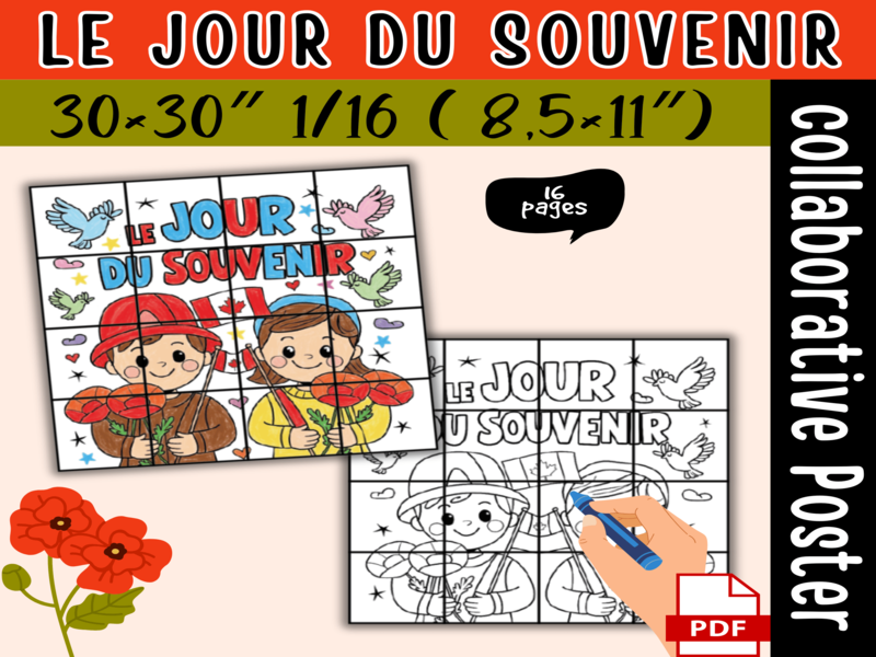 Remembrance Day Collaborative Coloring Poster – French (Le Jour du Souvenir) – Canadian Flag Art