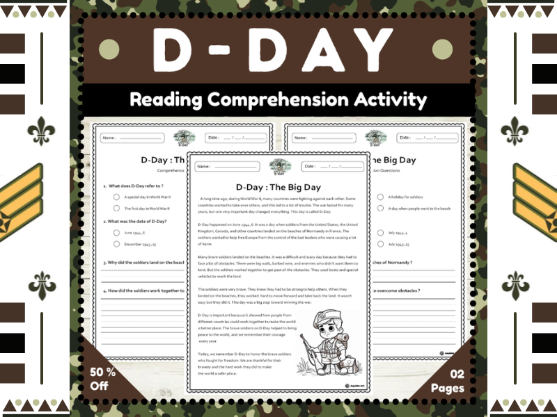 World War II Reading Comprehension : D-Day Reading Passage for 2nd Grade