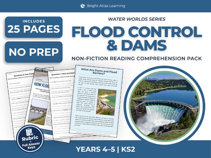 KS2 Non-Fiction Reading Comprehension Worksheets: Floods & Dams | Years 4–5