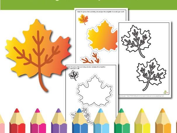 Autumn Leaf Art & Craft Printable Pack | Cut, Color, and Glue Activity for Kids | 3-Page Digital Dow
