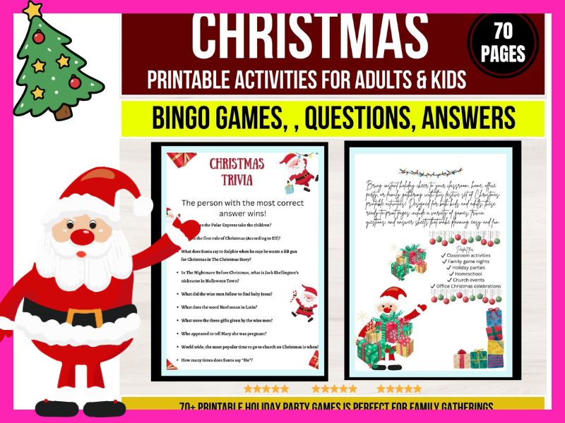 Christmas Printable Activities for Adults & Kids, Bingo Games, answers
