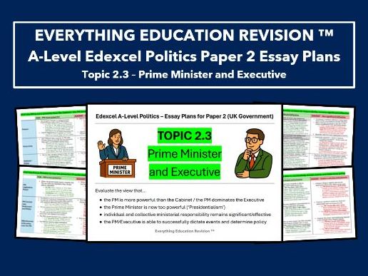 A-Level Edexcel Politics Essay Plans for Topic 2.3 – Prime Minister and Executive