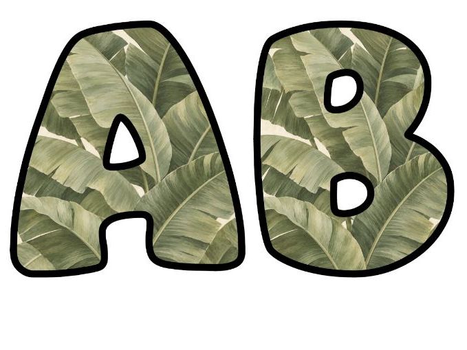 Sage Palm Leaves Bubble Letters | Botanical Bulletin Board Letters | Printable Alphabet A-Z and 0-9