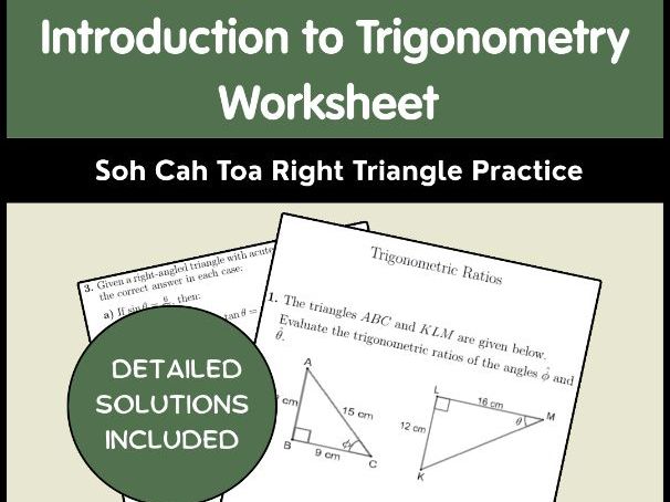 Introduction to Trigonometry Worksheet - Soh Cah Toa Right Triangle Practice