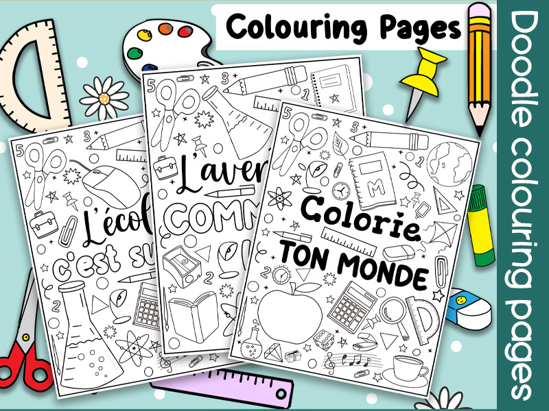 French Back to School Doodle Colouring Pages | First Week of School Activity - La Rentrée
