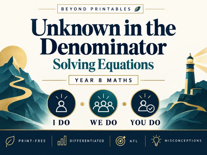 Solving Equations with the Unknown in the Denominator | I Do, We Do, You Do | Year 8 Maths print-fre