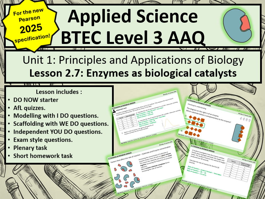 BTEC Applied Science Level 3: Biology - 2.7 Enzyme as Biological Catalysts