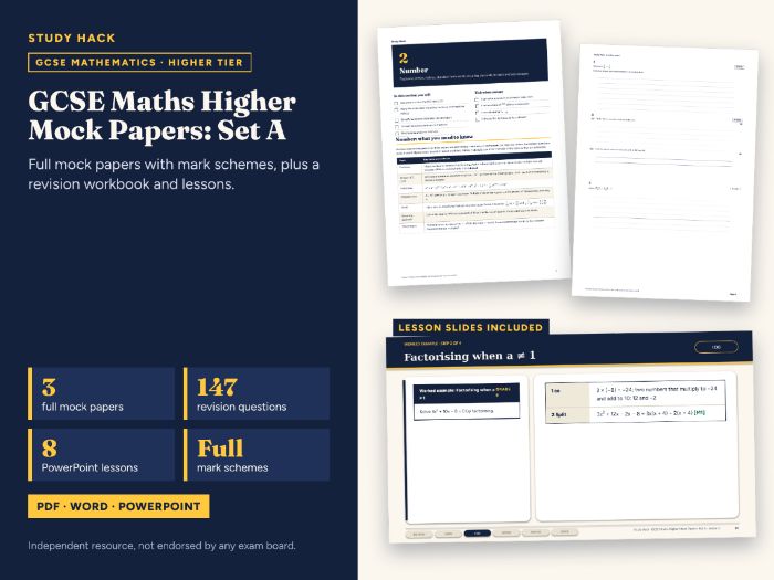 GCSE Maths Higher Mock Papers Set A (3 Papers and Worked Mark Schemes)