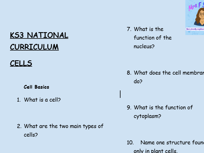 KS3 Science Retrieval Practice – Cells (30 Questions + Answers)