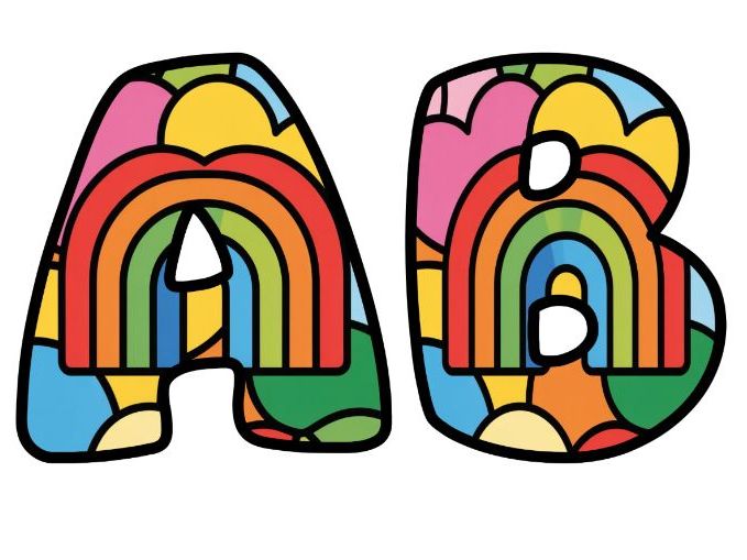 Cute Stained Glass Rainbow Art Classroom Display | Lettering Set | Upper & Lowercase, 0-9 and Signs