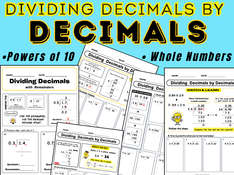 Dividing Decimals Worksheets - Scaffolded, Year 5-6 (36 Pages)