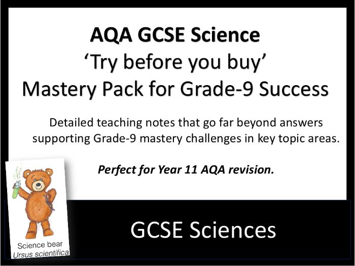 FREE AQA GCSE Sciences Grade 9 Mastery Challenges - 'Try Before You Buy' x 3