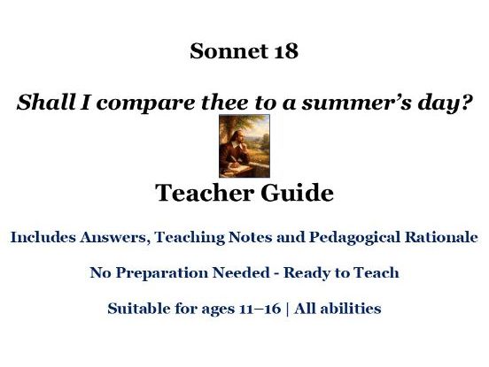 Shakespeare’s Sonnet 18 – Teacher Guide | Complete Teaching Pack with Answers & Pedagogy(Ages 11–16)