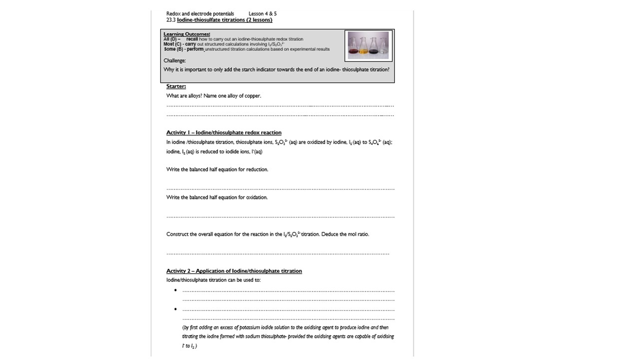 Iodine thiosulphate titrationA Level Chemistry for OCR A Chapter 23.3