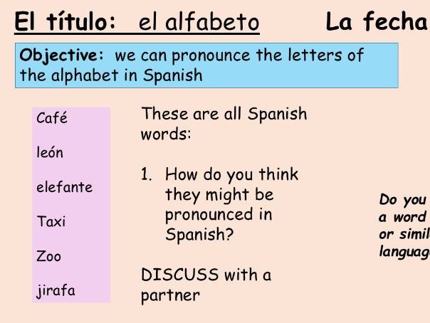 Spanish alphabet Y7 Spanish 2 lessons
